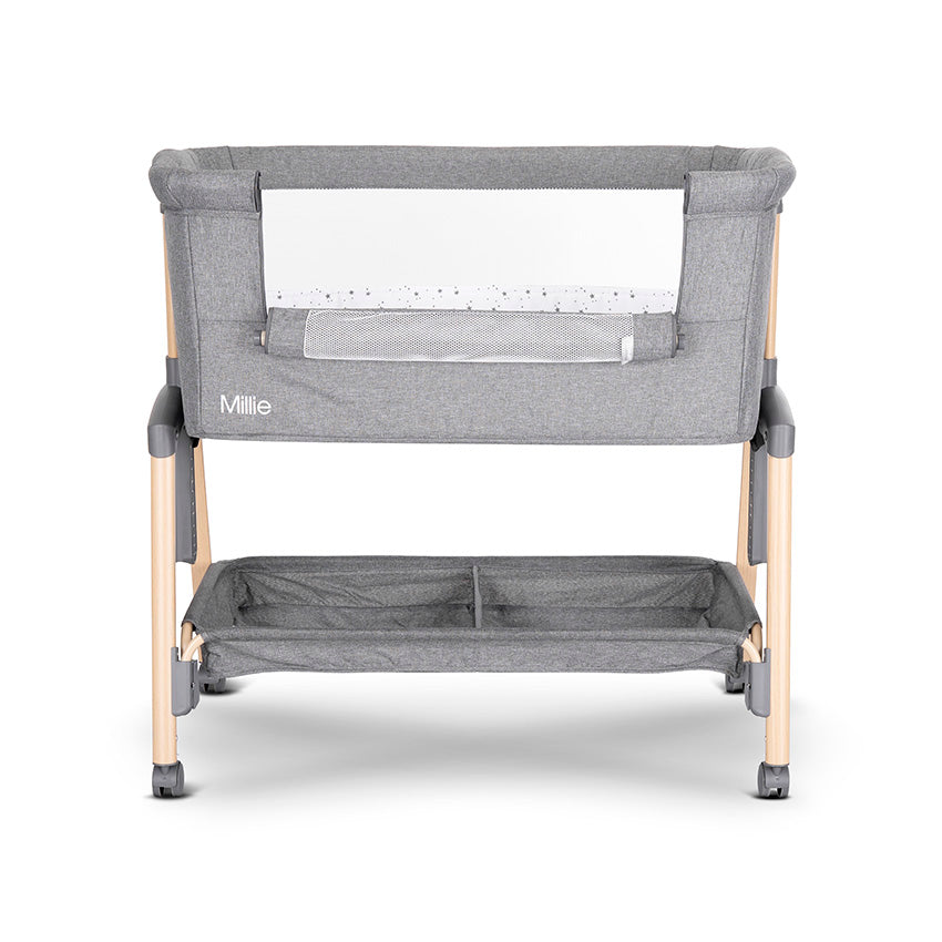 Minicuna MILLIE Lorelli – Cuna Colecho con Altura Regulable, Antirreflujo y Mosquitera gris