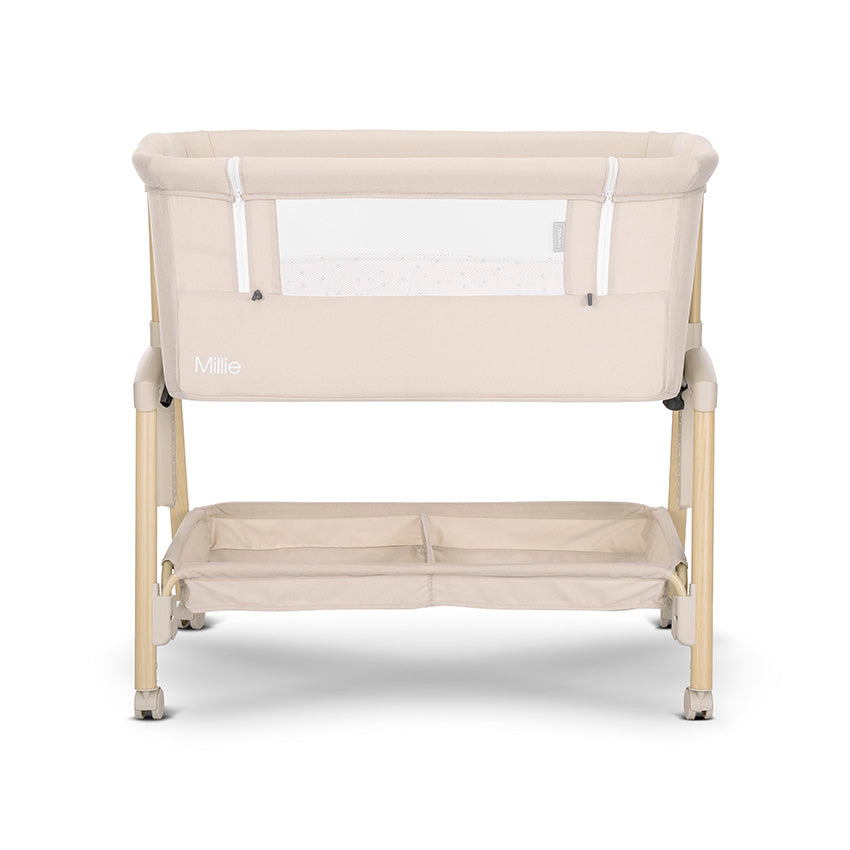 Minicuna MILLIE Lorelli – Cuna Colecho con Altura Regulable, Antirreflujo y Mosquitera beige