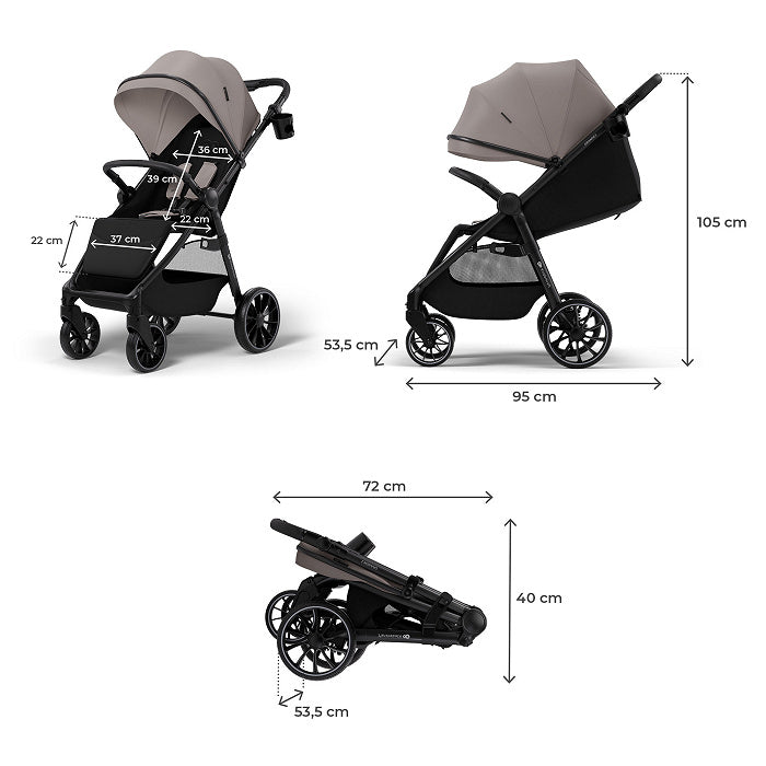 Silla de Paseo Kinderkraft Grande 2 hasta 22 kg Gris | Reclinable, Cómoda y Todoterreno