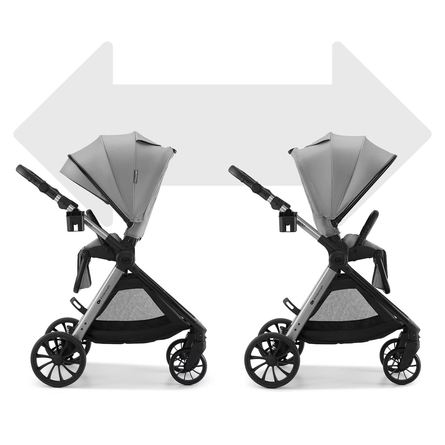Carro de Bebé Kinderkraft VESTO 3 en 1 hasta 22 kg gris | Silla de Coche MINK PRO 2 i-Size, Capazo, Silla Reversible y Travel System