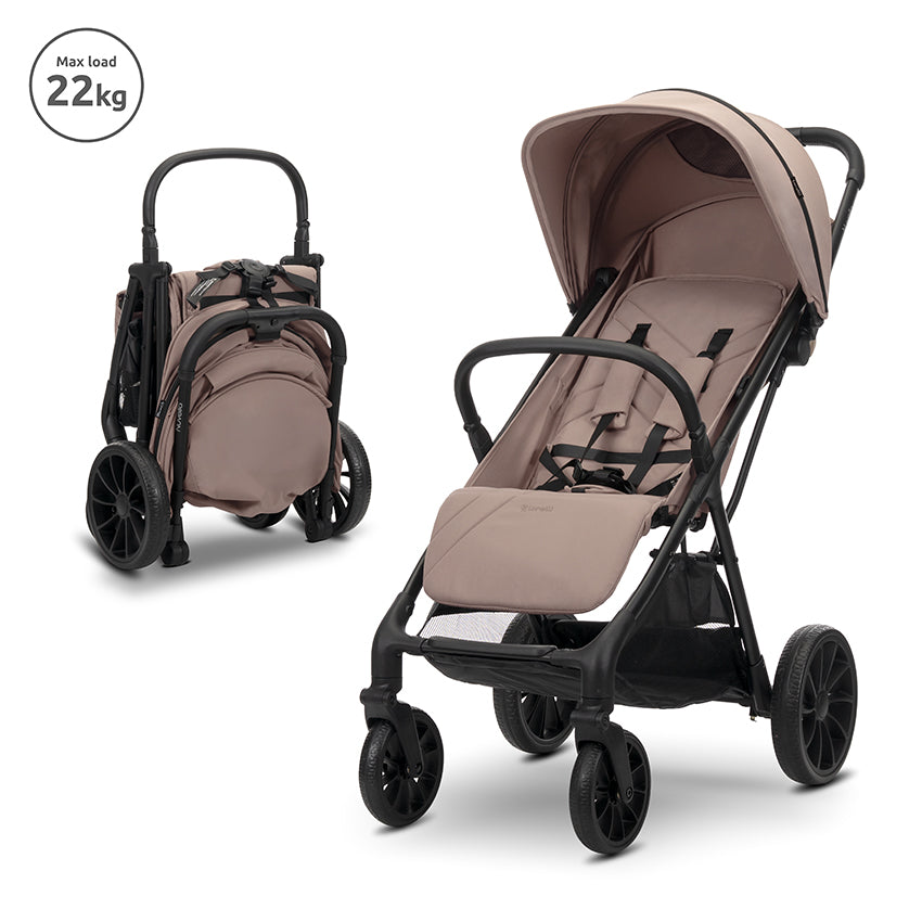 Silla de Paseo Lorelli NUVELLA hasta 22 kg Beige| Ligera, Compacta, Reclinable y Plegable con una Mano