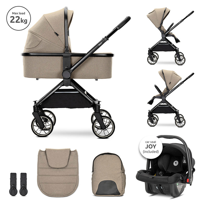 Carro de Bebé Marron Lorelli Reya 3 en 1 | Capazo, Silla de Paseo y Grupo 0