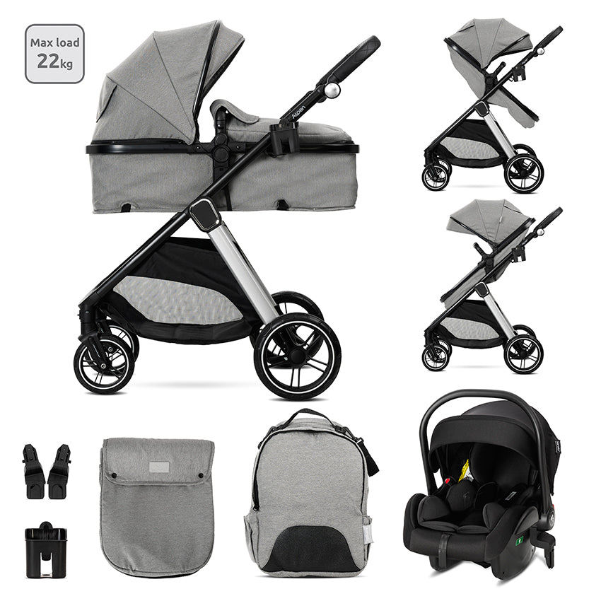 Carro de bebe Aspen de Lorelli 3 en 1 Convertible gris + minicuna gris
