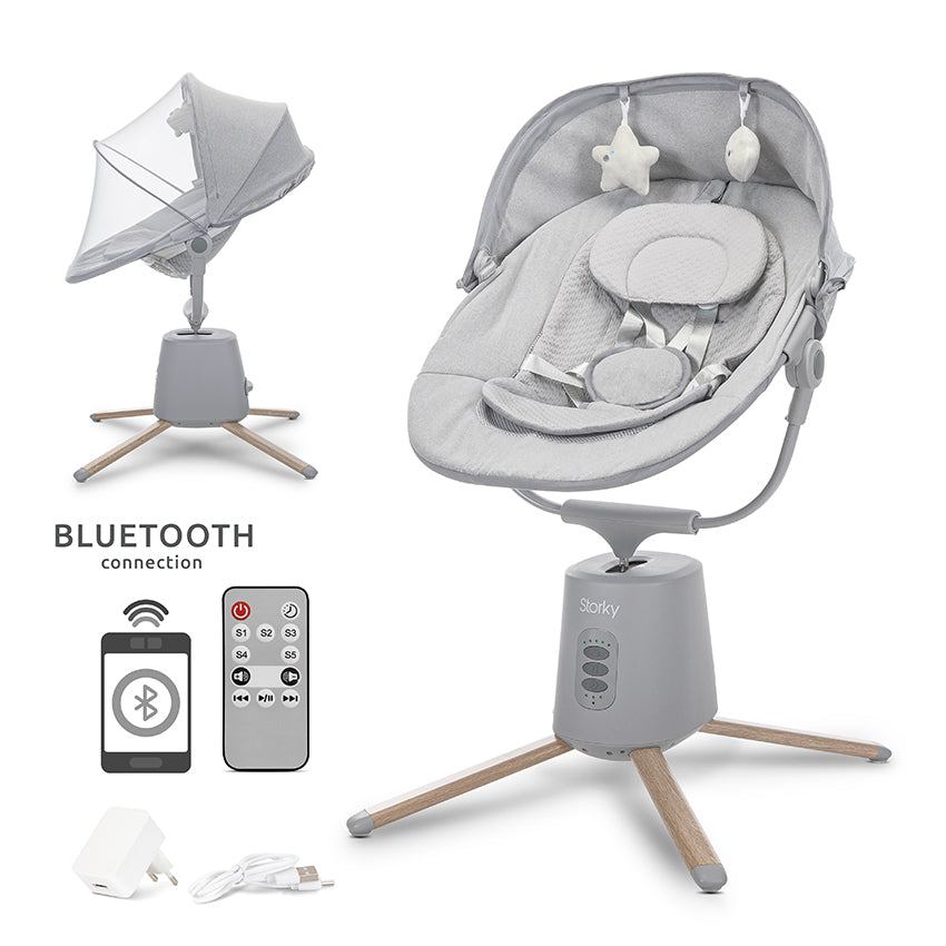Hamaca automática con Bluetooth y control remoto gris