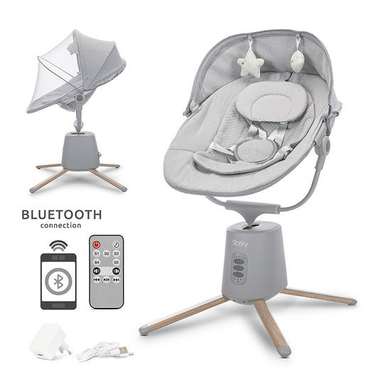 Hamaca automática con Bluetooth y control remoto gris