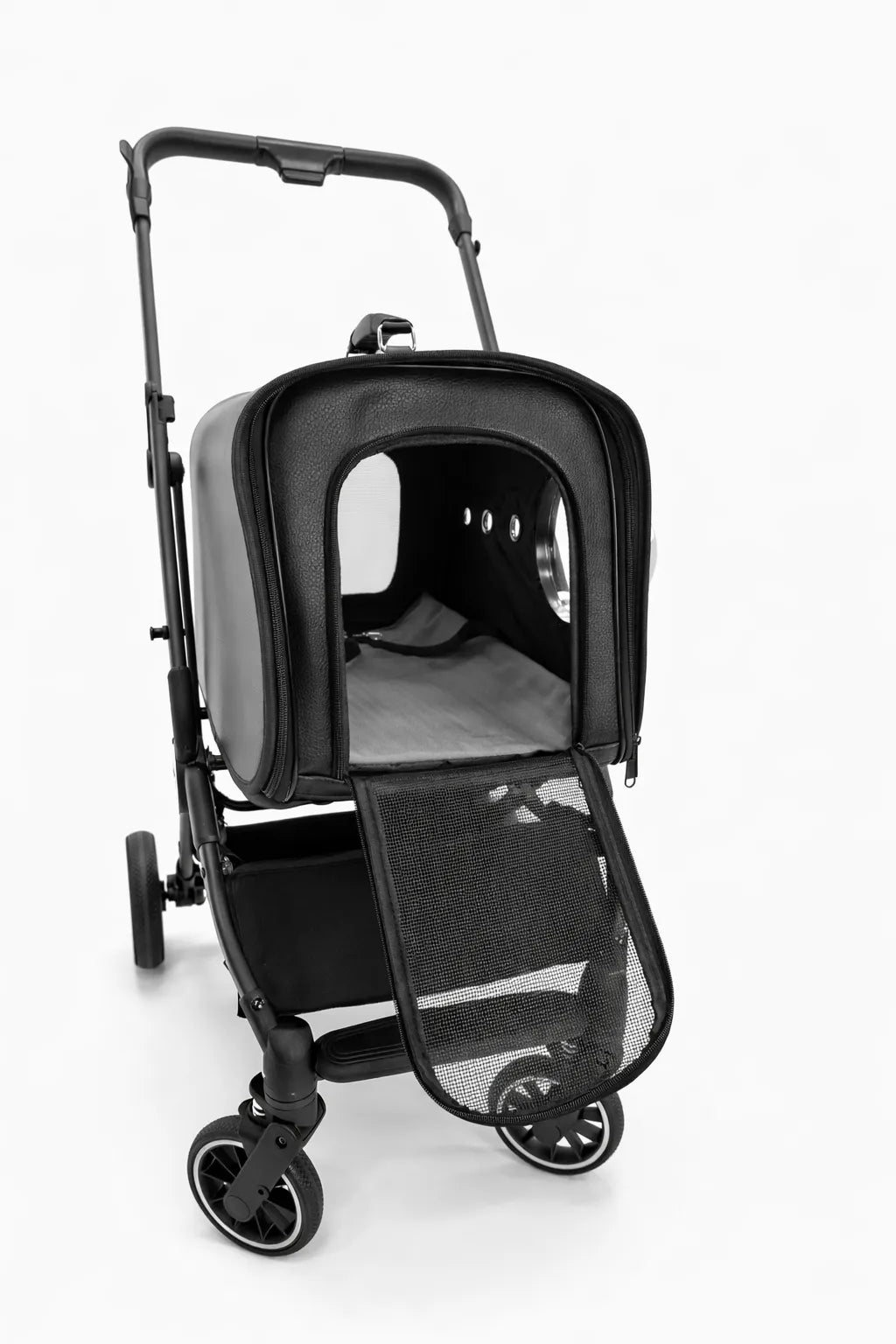 Cochecito para Perros y Gatos Plegable 2 en 1 con Transportín – Carrito para Mascotas Pequeñas, Viaje y Veterinario (Gris)