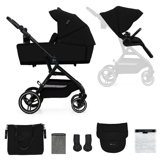 Carro de Bebé Kinderkraft YOXI 2 en 1 hasta 22 kg Negro| Capazo, Silla Reversible, Chasis de Aluminio y Travel System