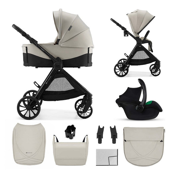 Carro de Bebé Kinderkraft VESTO 3 en 1 hasta 22 kg Beige | Silla de Coche MINK PRO 2 i-Size, Capazo, Silla Reversible y Travel System