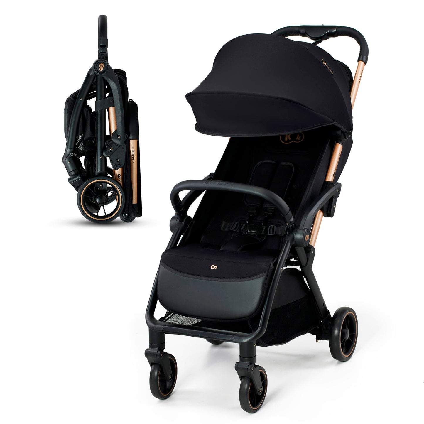 Silla de Paseo negra  Kinderkraft APINO Ligera y Compacta | Plegado Automático AUTO FOLDING hasta 22 kg