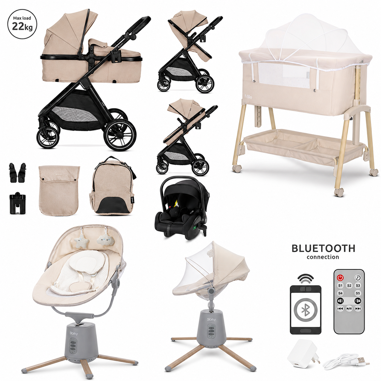 Pack carro de bebe beige aspen