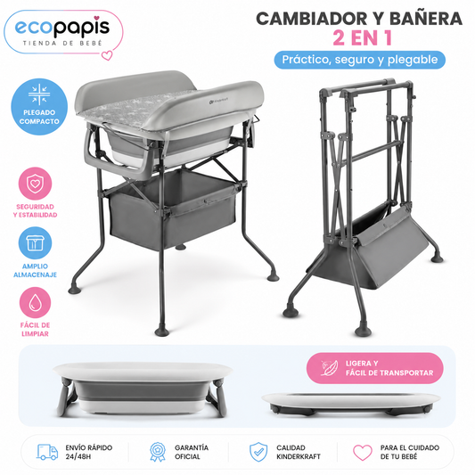 Bañera Plegable Kinderkraft BUBBLY para Bebé | Compacta, Antideslizante y Fácil de Guardar