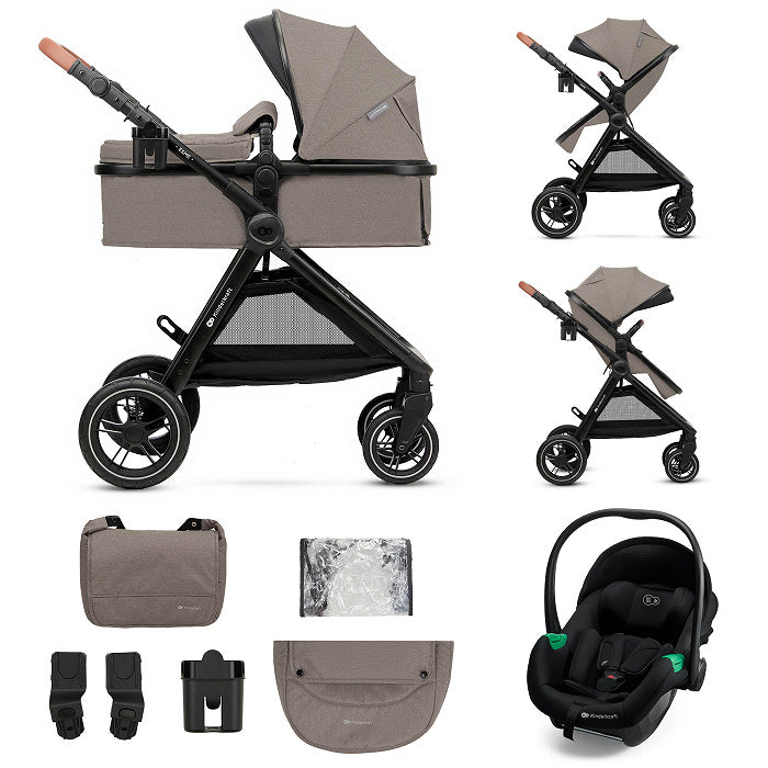 Carro de Bebé Beige Kinderkraft ESME PRO 3 en 1 | Capazo, Silla y Silla de Coche