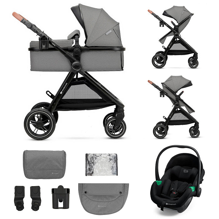 Carro de Bebé Gris Kinderkraft ESME PRO 3 en 1 | Capazo, Silla y Silla de Coche