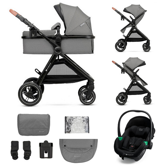 Carro de Bebé Gris Kinderkraft ESME PRO 3 en 1 | Capazo, Silla y Silla de Coche