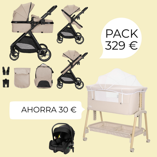 Carro de bebe Aspen de Lorelli 3 en 1 Convertible beige + minicuna beige