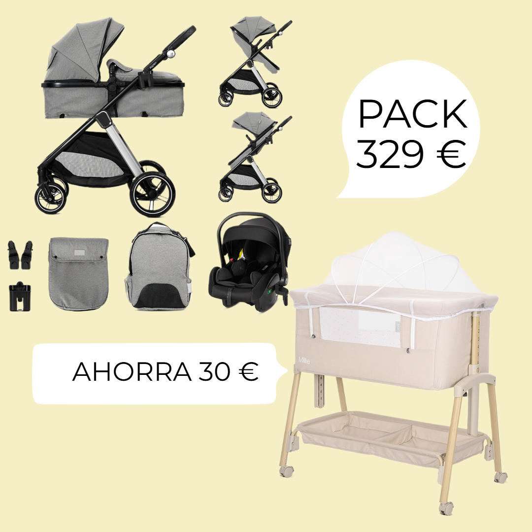 Carro de bebe Aspen de Lorelli 3 en 1 Convertible gris + minicuna beige