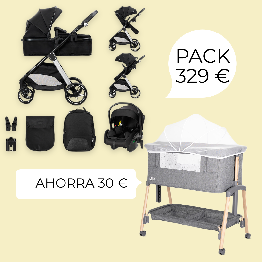 Carro de bebe Aspen de Lorelli 3 en 1 Convertible negro + minicuna gris