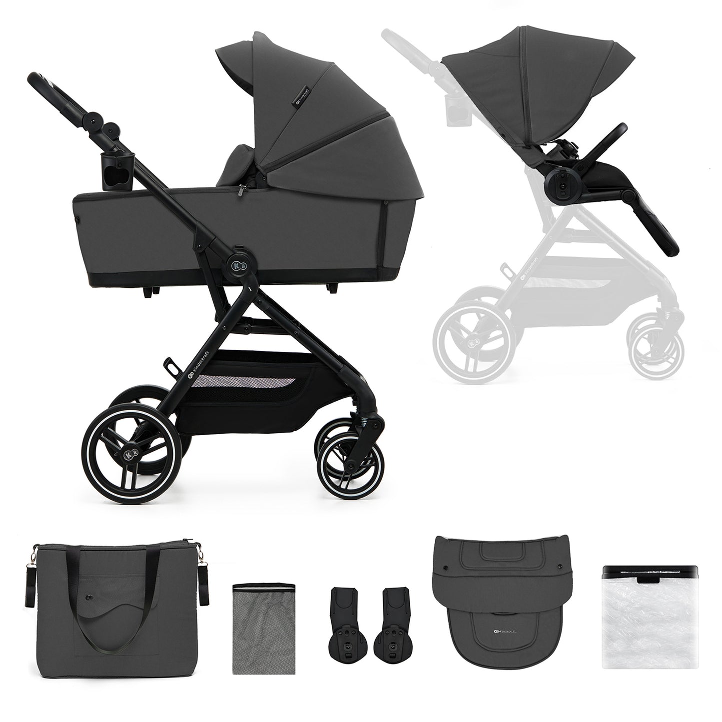 Carro bebé Kinderkraft YOXI 3 en 1  Gris+ silla coche i-Size ISOFIX