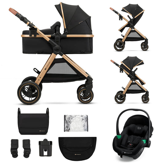Carro de Bebé Negro Kinderkraft ESME PRO 3 en 1 | Capazo, Silla y Silla de Coche