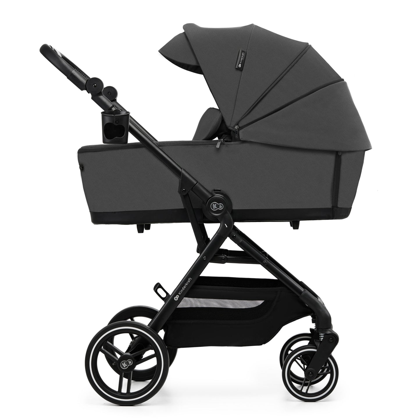 Carro de Bebé Kinderkraft YOXI 2 en 1 hasta 22 kg Gris| Capazo, Silla Reversible, Chasis de Aluminio y Travel System